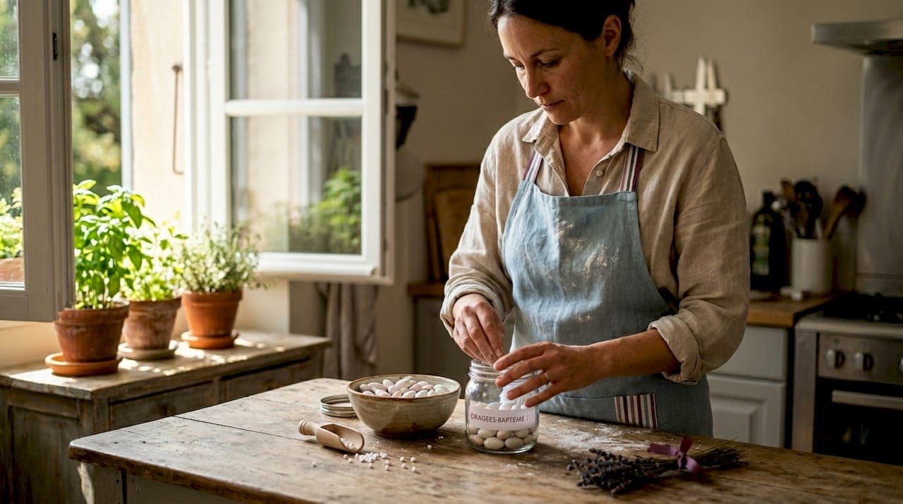 Dragées artisanales baptême : 60% amandes Avola